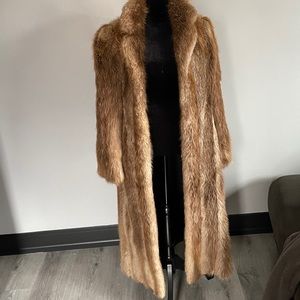 Full length beaver fur coat brown